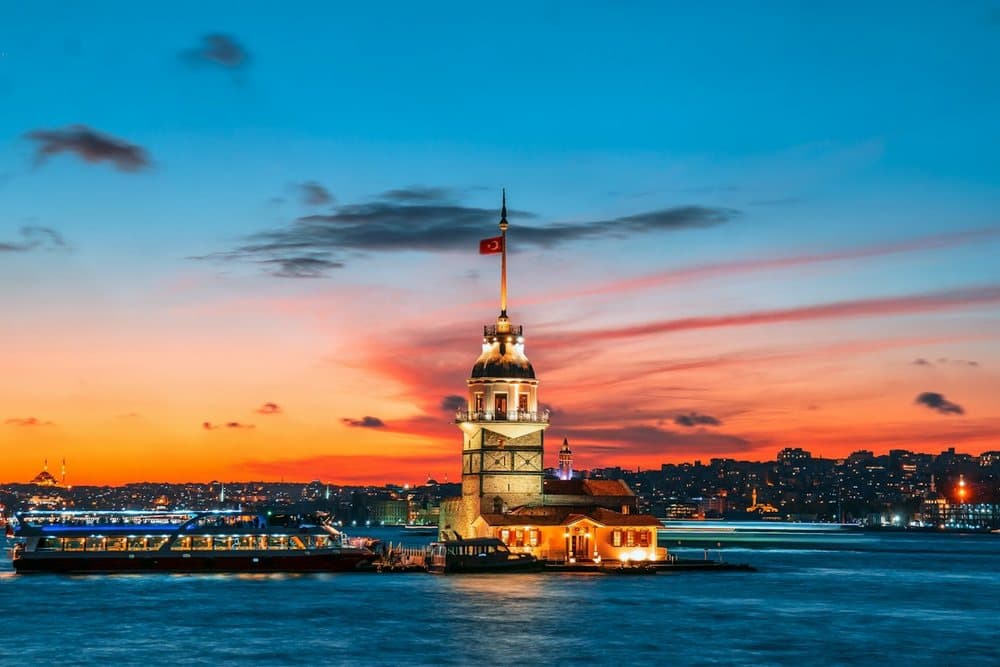 Maiden Tower on the Bosphorus, Istanbul, at sunset